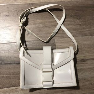 white leather buckle crossbody bag